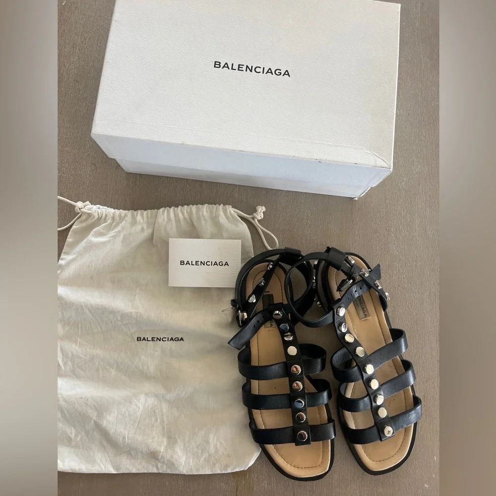 Balenciaga Black Studded Gladiator Sandals - Picture 7 of 7